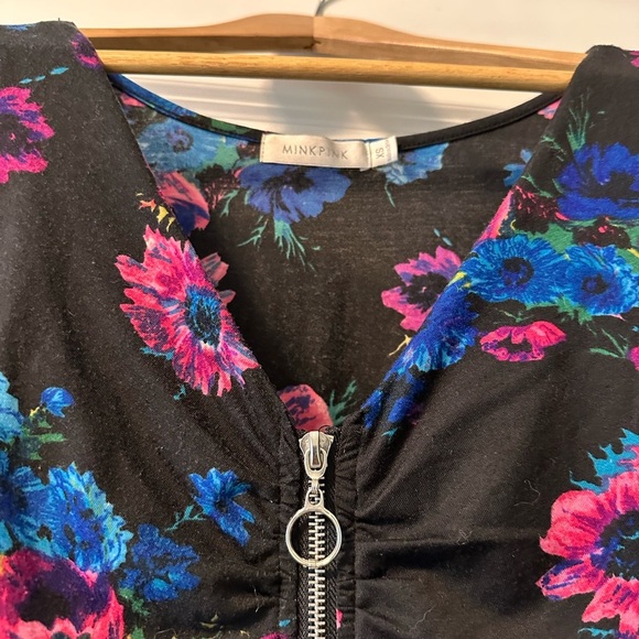 Floral Mini Dress with Zipper - Picture 3 of 5